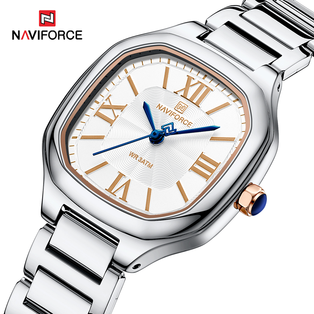 Luxury Watch Black - NAVIFORCE นาฬิกาผู้หญิงหรูหราหน้าปัดสี่เหลี่ยมควอตซ์กันน้ําพร้อมสายสแตนเลสนาฬิกาข้อมือสุภาพสตรีนาฬิกาสไตล์