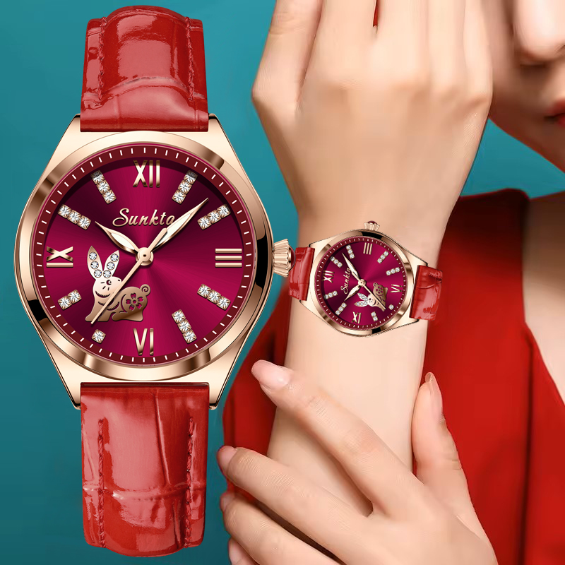 Zodiac Luxury Watch - SUNKTA นาฬิกาผู้หญิง ดีไซน์หน้าปัดลายจักรราศี นาฬิกาข้อมือสตรีเรืองแสง นาฬิกาข้อมือผู้หญิงหรูหรา นาฬิกาข้อมือผู้หญิง
