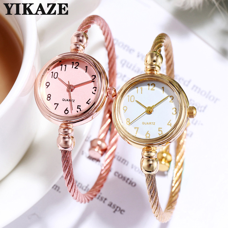 Luxury Watch Female - YIKAZE นาฬิกาผู้หญิงขนาดเล็กสร้อยข้อมือกําไลข้อมือทองนาฬิกาสแตนเลส Retro สุภาพสตรีนาฬิกาข้อมือควอตซ์นาฬิกาแฟชั่นนาฬิกา