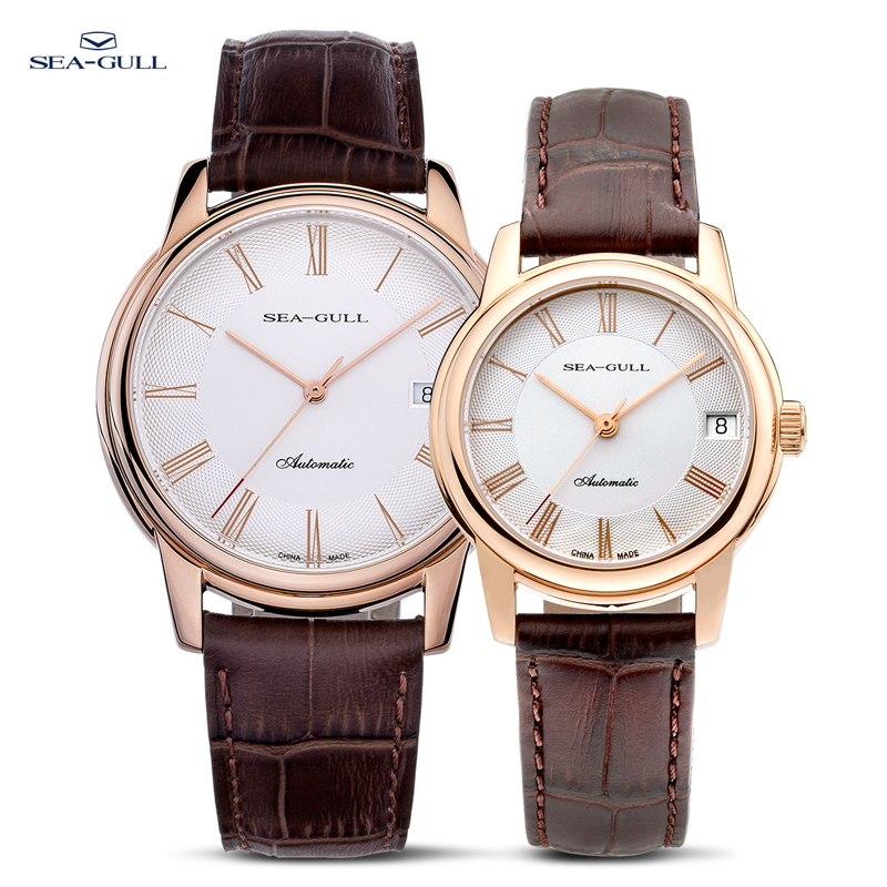 Guilloché Dial Watch - Seagull ชายนาฬิกากลไก Sleek Minimalist หนัง30M นาฬิกาปฏิทินกันน้ำธุรกิจคู่นาฬิกา