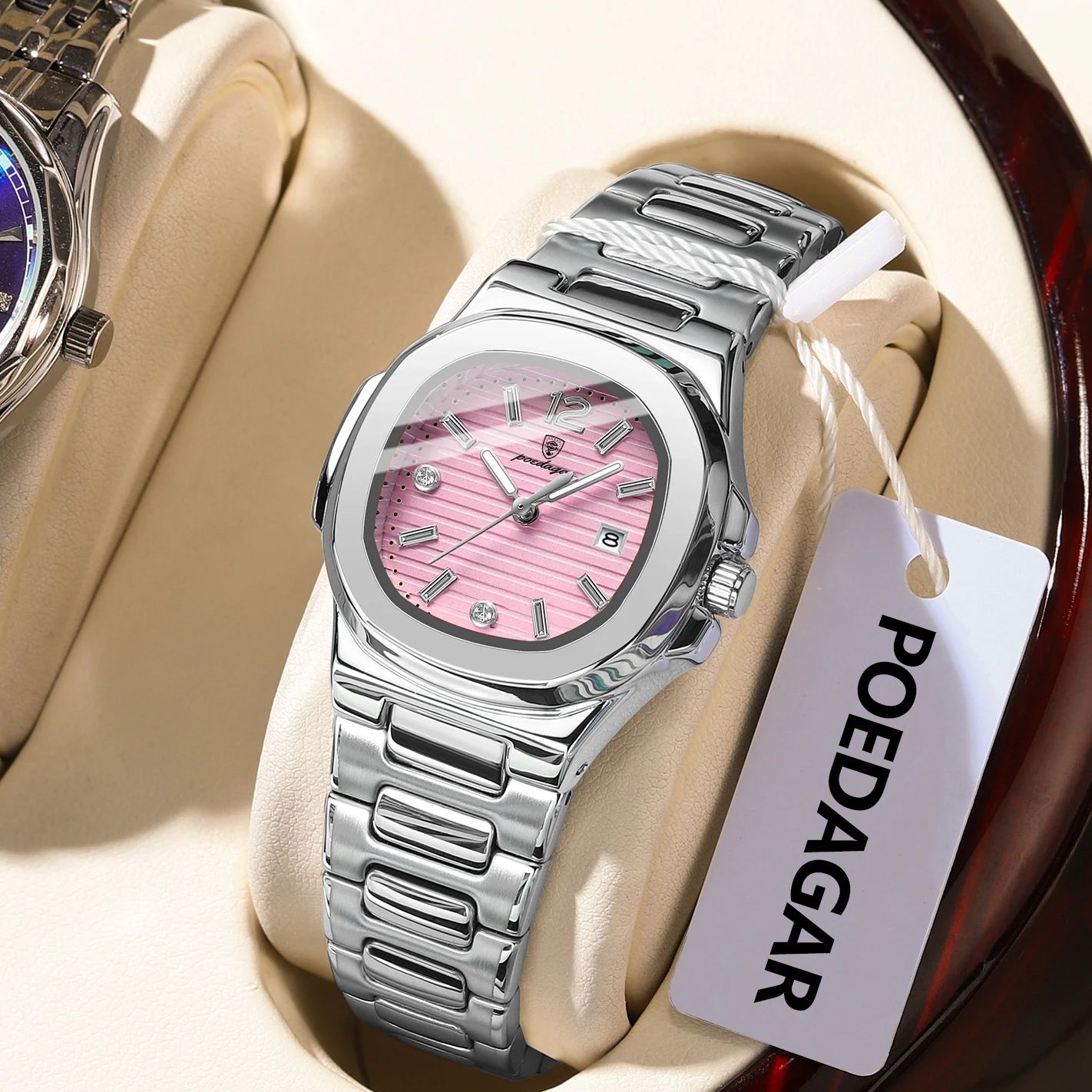 Luxury Watch Female - นาฬิกาข้อมือผู้หญิง POEDAGAR สี่เหลี่ยมแฟชั่น เรืองแสง กันน้ำ แสดงวันที่