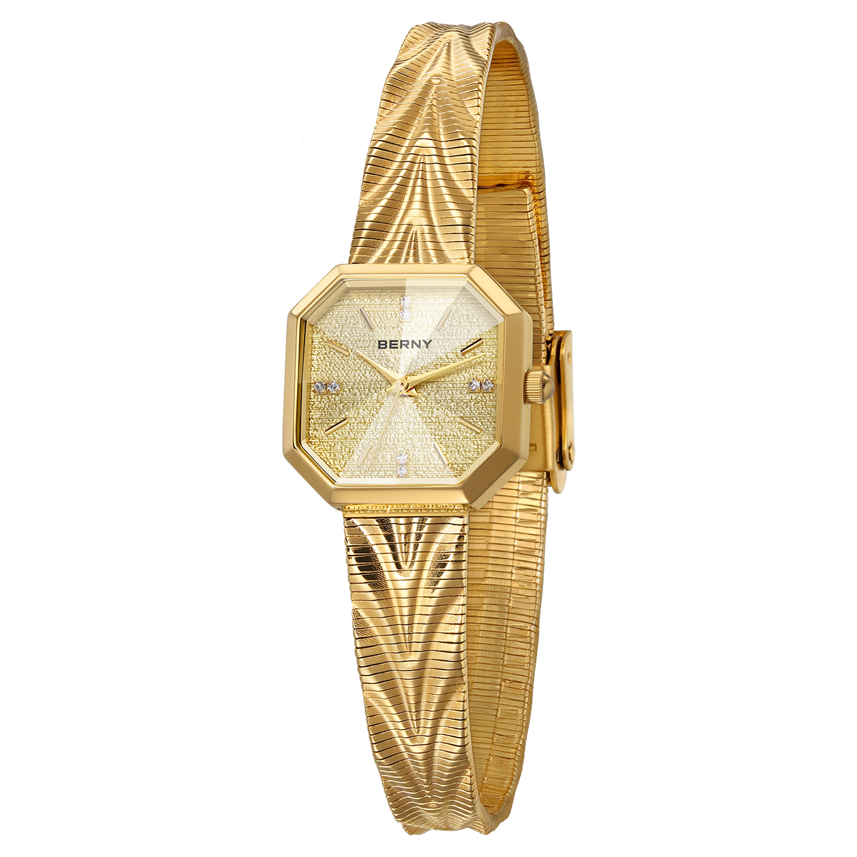 Luxury Watch Cartier - BERNY Gold นาฬิกาสําหรับผู้หญิง Grit Dial แปดเหลี่ยมสุภาพสตรีนาฬิกาข้อมือควอตซ์สแตนเลสผู้หญิงขนาดเล็ก