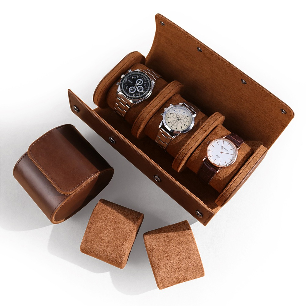 Luxury Watch Case Travel - กล่องเก็บนาฬิกาแบบพกพา ทำจากหนังแท้คุณภาพสูง มีช่องใส่ 1/2/3 ช่อง เหมาะสำหรับพกพาขณะเดินทาง