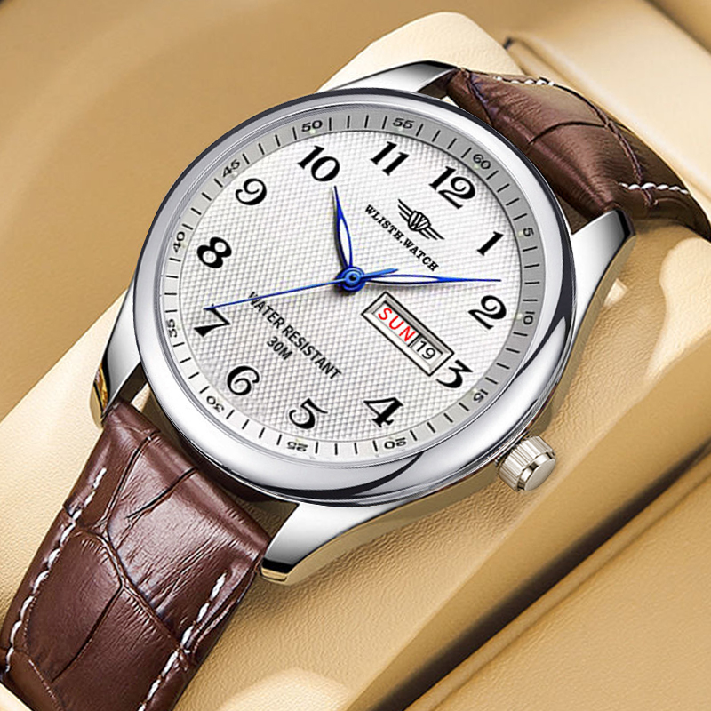Luxury Watch With Arabic Numerals - WLISTH แบรนด์หรูผู้ชายนาฬิกานาฬิกาควอตซ์ตัวเลขอารบิคสแตนเลสกันน้ำปฏิทินนาฬิกาข้อมือผู้ชายของขวัญสำหรับพ่อ