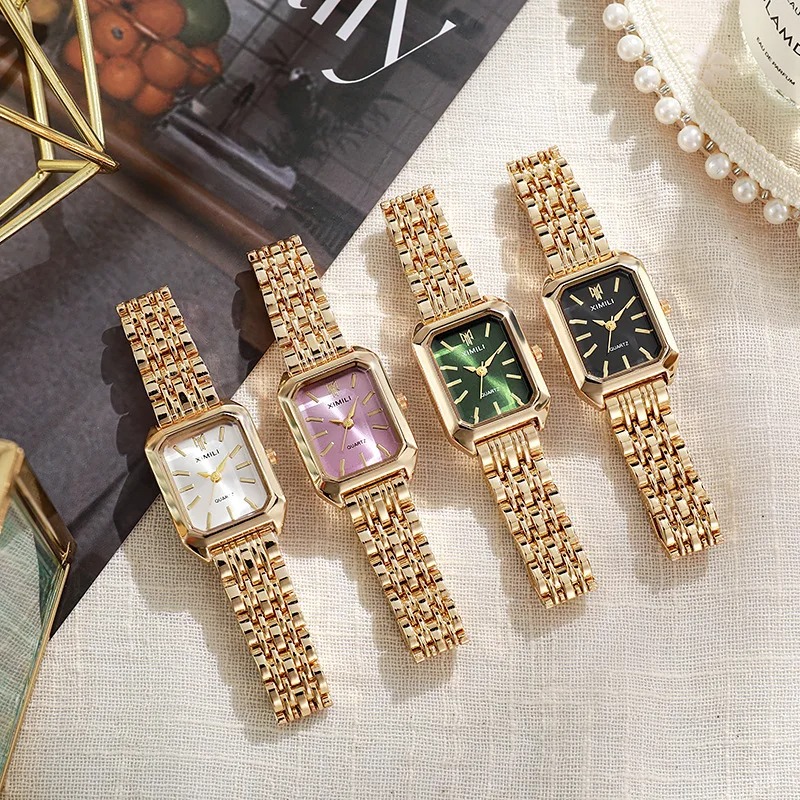 Luxury Watch Cartier - แบรนด์ผู้หญิงสายสแตนเลสนาฬิกาควอตซ์หน้าปัดสี่เหลี่ยมนาฬิกาข้อมือแฟชั่นลำลองเรโลจ มูเยร์ มงเตร เฟมม์ เรโลจิโอ เฟมิโน