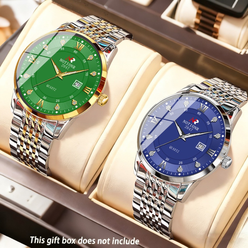 Luxury Watch And Bracelet - นาฬิกาควอตซ์สำหรับผู้ชาย ดีไซน์คลาสสิก 2 เรือน พร้อมสายสแตนเลสสตีล |