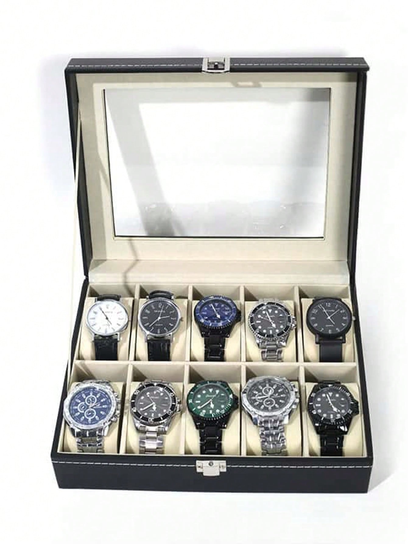 Luxury Watch Holder - กล่องใส่นาฬิกาหนังพร้อมกุญแจล็อค, กล่องโชว์นาฬิกาความจุขนาดใหญ่, กล่องเก็บเครื่องประดับระดับไฮเอนด์สำหรับผู้ชายและผู้หญิง, สำหรับโต๊ะเครื่องแป้งในบ้าน