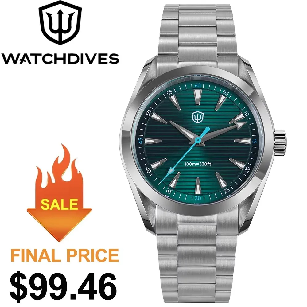 Guilloché Dial Watch - Watchdives 38 มม.ควอตซ์นาฬิกา VH31 Sweep Movement