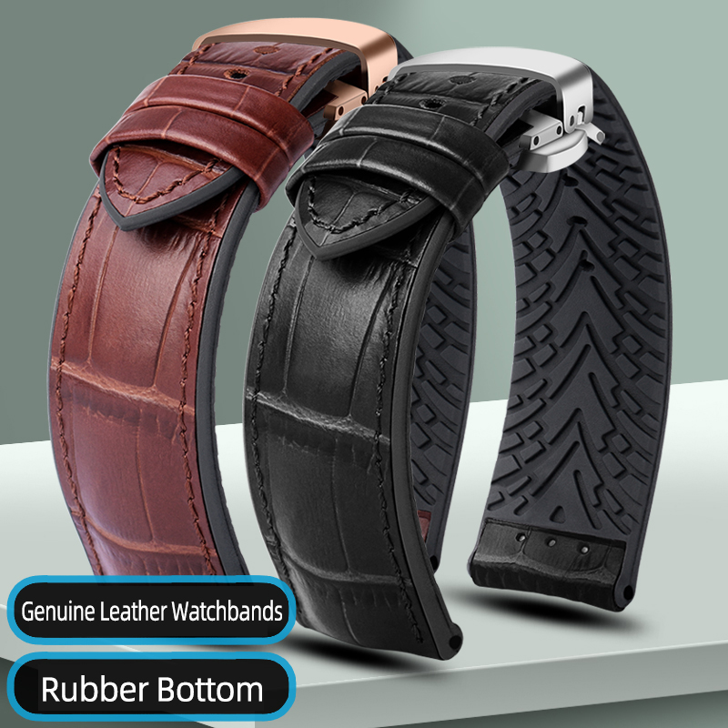 Luxury Watch Jaeger Lecoultre - สายรัดข้อมือหนังแท้19/20/21/22มม.ด้านล่างยางนาฬิกากลางแจ้งกันน้ำกีฬาสำหรับ Tissot Omega rolex