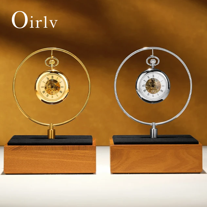 Luxury Watch Holder - Oirlv แท่นวางนาฬิกาพกสุดหรู วงแหวนโลหะสีทองและฐานไม้เนื้อแข็ง ที่วางตั้งโต๊ะสุดหรูสำหรับนาฬิกาพกแบบกลไก