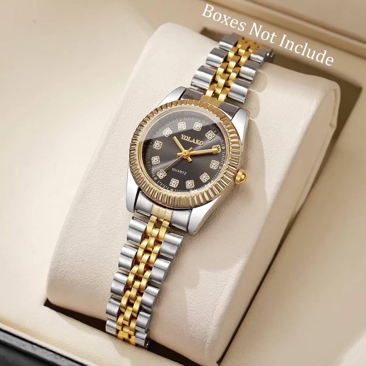 Luxury Watch Case Travel - แฟชั่นไรน์สโตนผู้หญิงนาฬิกาควอทซ์หรูหราสแตนเลสสตีลปฏิทินนาฬิกาข้อมือเรโลจิโอ เฟมินีโนนาฬิกาของขวัญ (ไม่มีกล่อง)