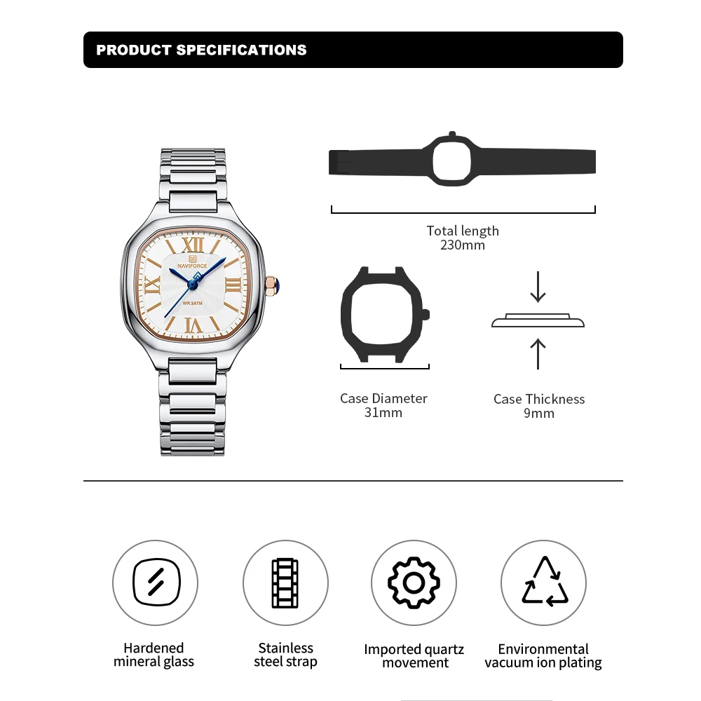 NAVIFORCE นาฬิกาผู้หญิงหรูหราห - Luxury Watch Black บทวิจารณ์และราคา