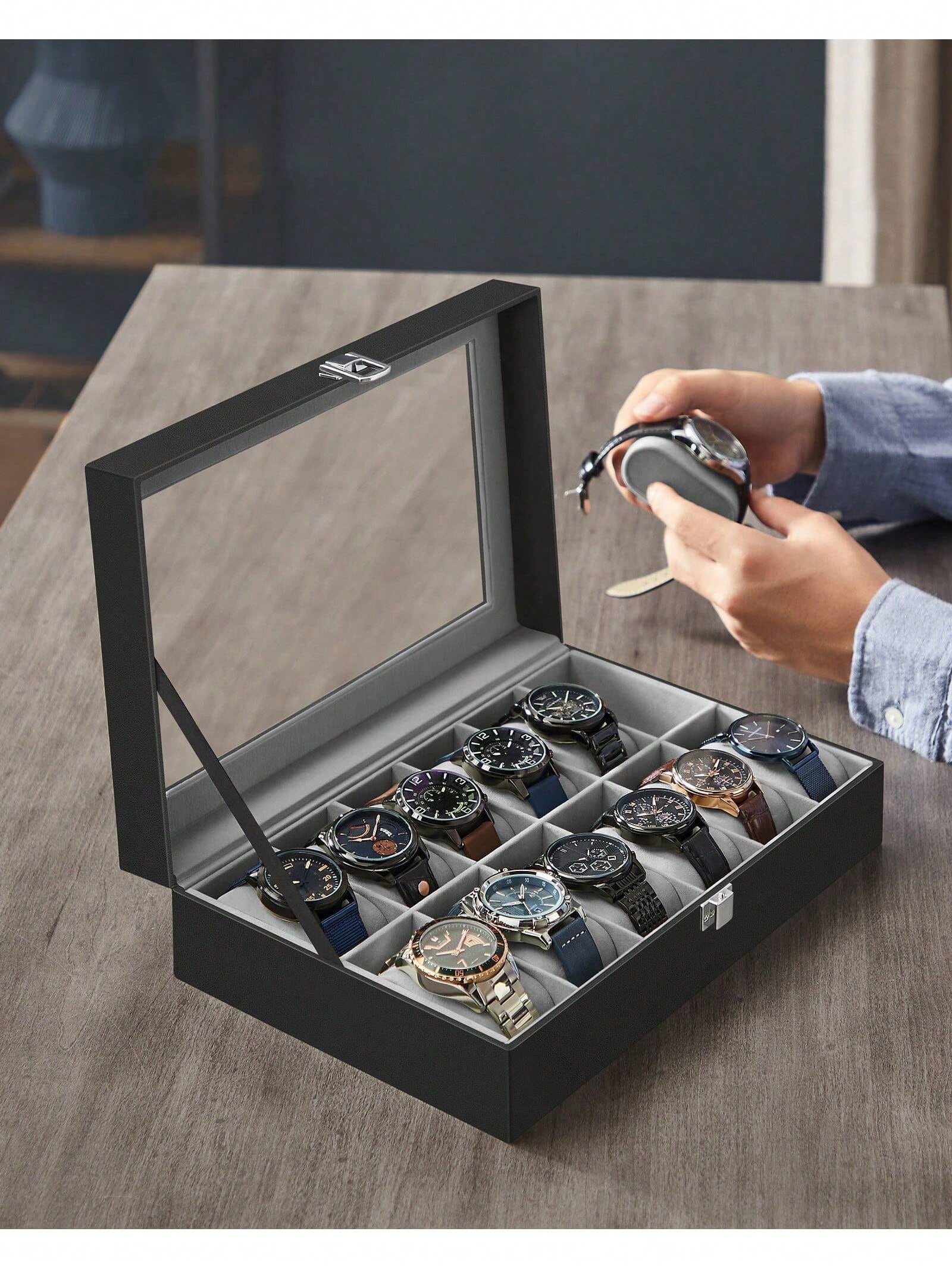 กล่องเก็บนาฬิกาแบบล็อคได้ 12 ช - Luxury Watch Holder บทวิจารณ์และราคา