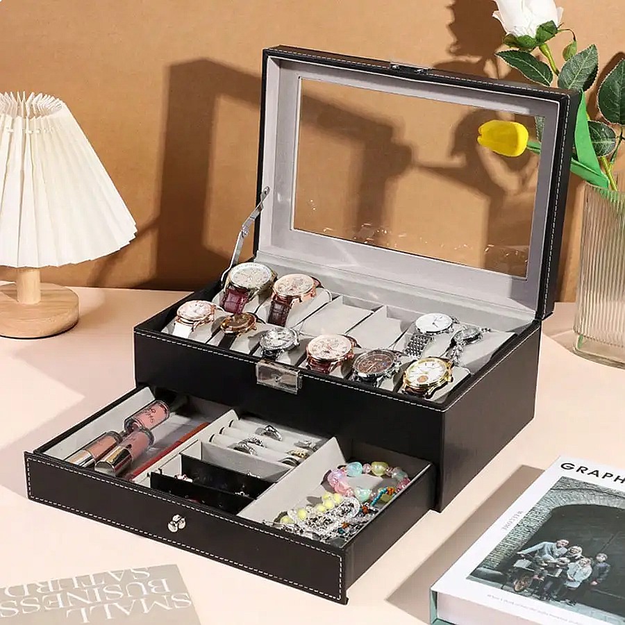 กล่องใส่นาฬิกา 12 ช่องพร้อมลิ้ - Luxury Watch Black บทวิจารณ์และราคา