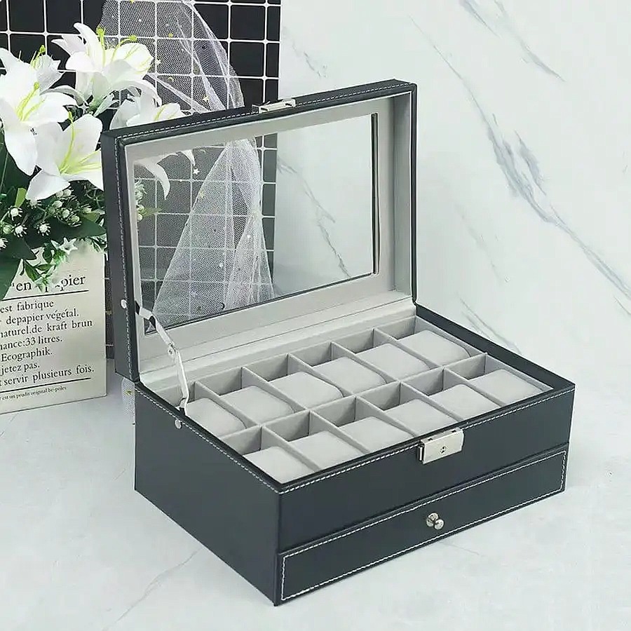 กล่องใส่นาฬิกา 12 ช่องพร้อมลิ้ - Luxury Watch Black บทวิจารณ์และราคา